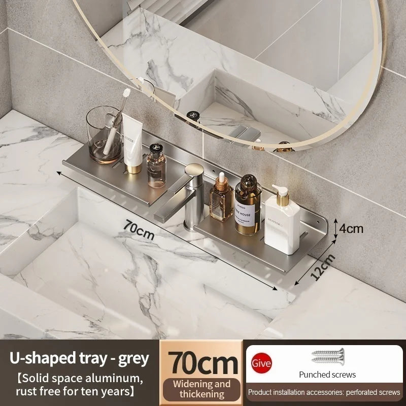 Metal Bathroom Faucet Storage Tray & Wall-Mount Rack