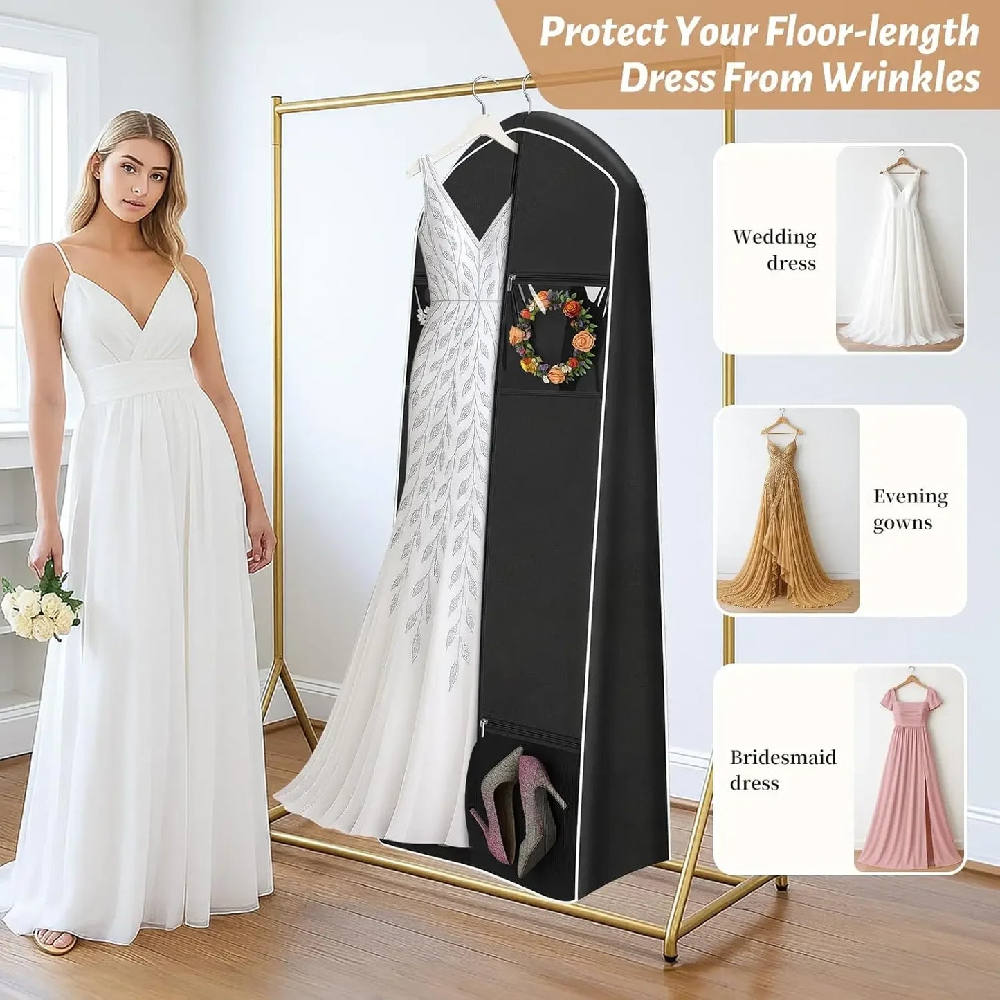 70" Wedding Dress Garment Bag with Tote & 4 Pockets Peaceful Pleasures Health and Wellness