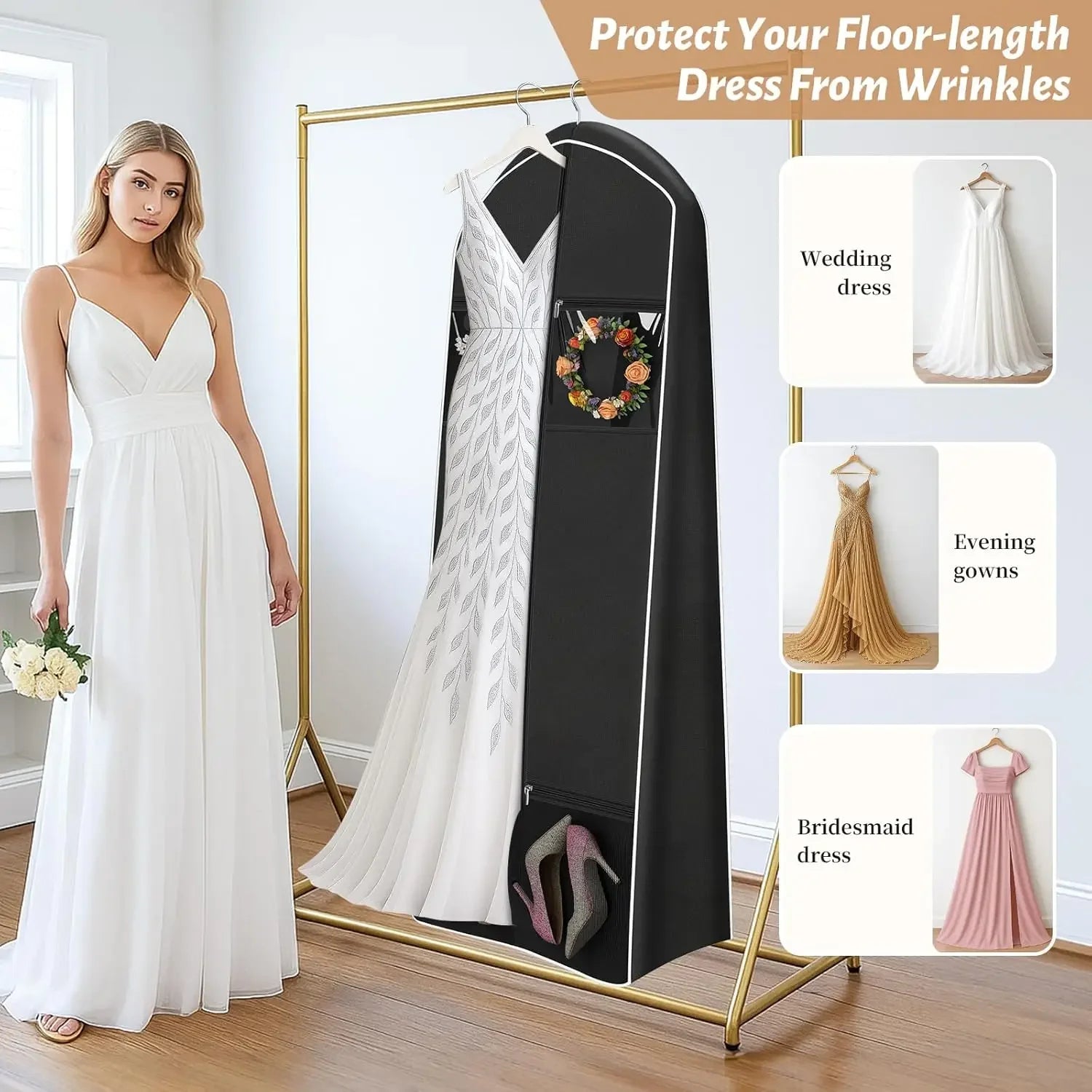 70" Wedding Dress Garment Bag with Tote & 4 Pockets Peaceful Pleasures Health and Wellness