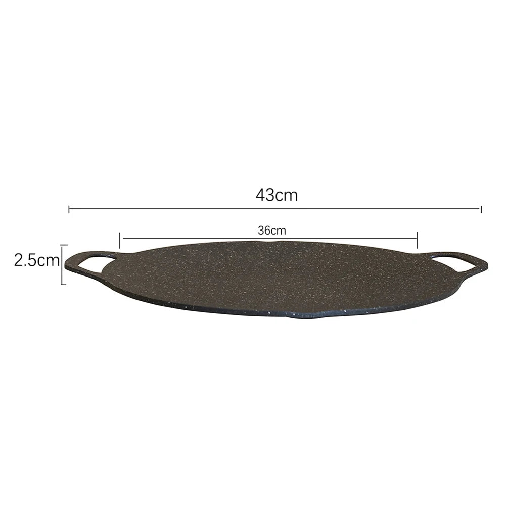 Outdoor Grill Pan Korean Roastig Frying Pan Non-stick Barbecue Plate gas furnace BBQ Baking Tray Camping Kitchen Bakeware Peaceful Pleasures Health and Wellness Size 36cm