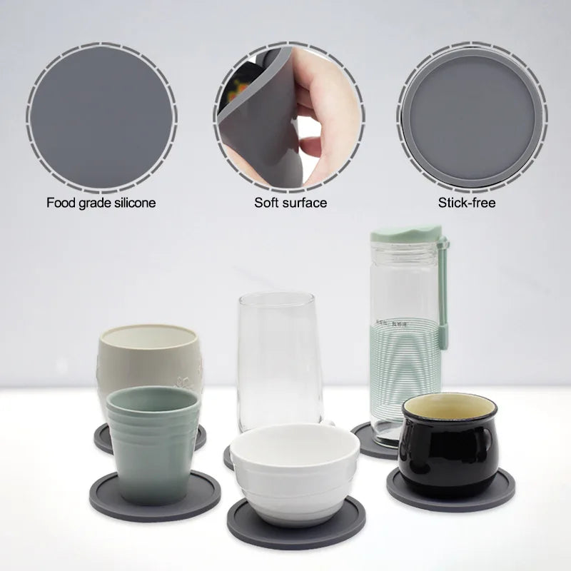 6-Piece Non-Slip Silicone Coaster Set with Holder – Round Cup Mats for Home & Kitchen
