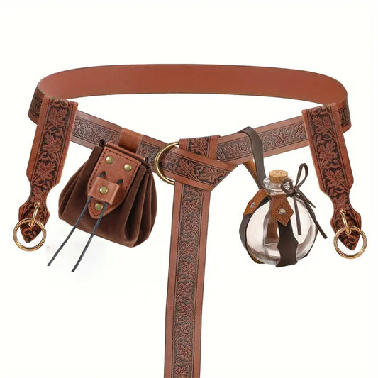 1 Medieval Belt Cosplay Elf Leaf Embossed Retro Leather Potion Glass Peaceful Pleasures Health and Wellness Style F 6PCS