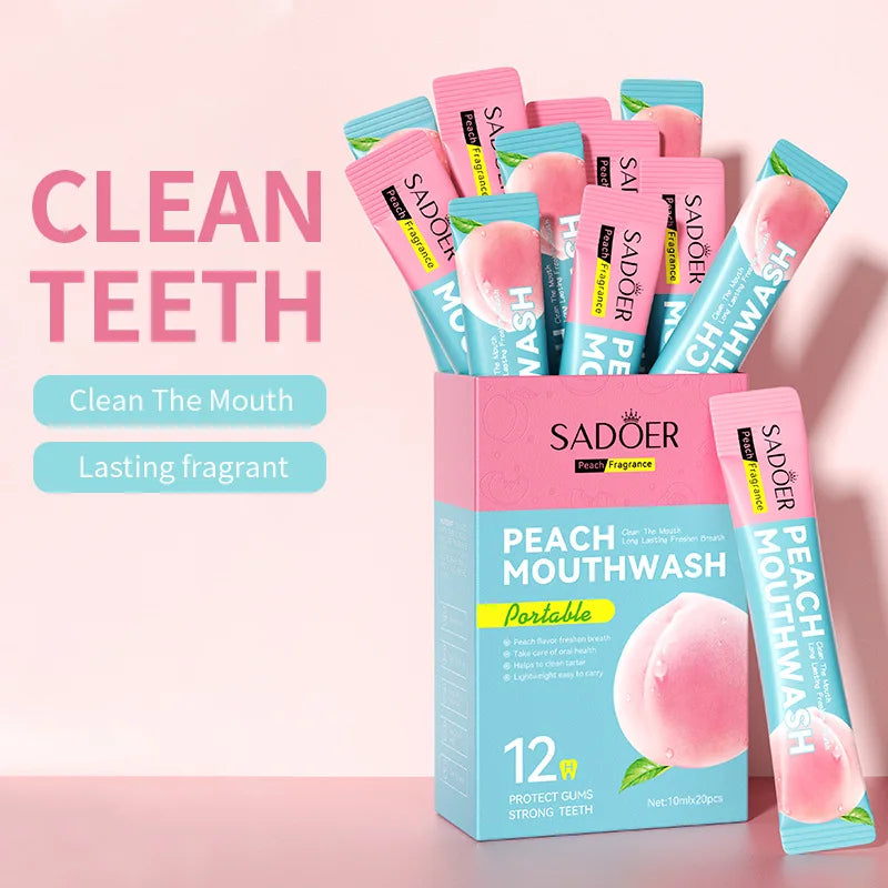 Peach Mouthwash Sticks 20-Pack – Fresh Breath Travel Rinse