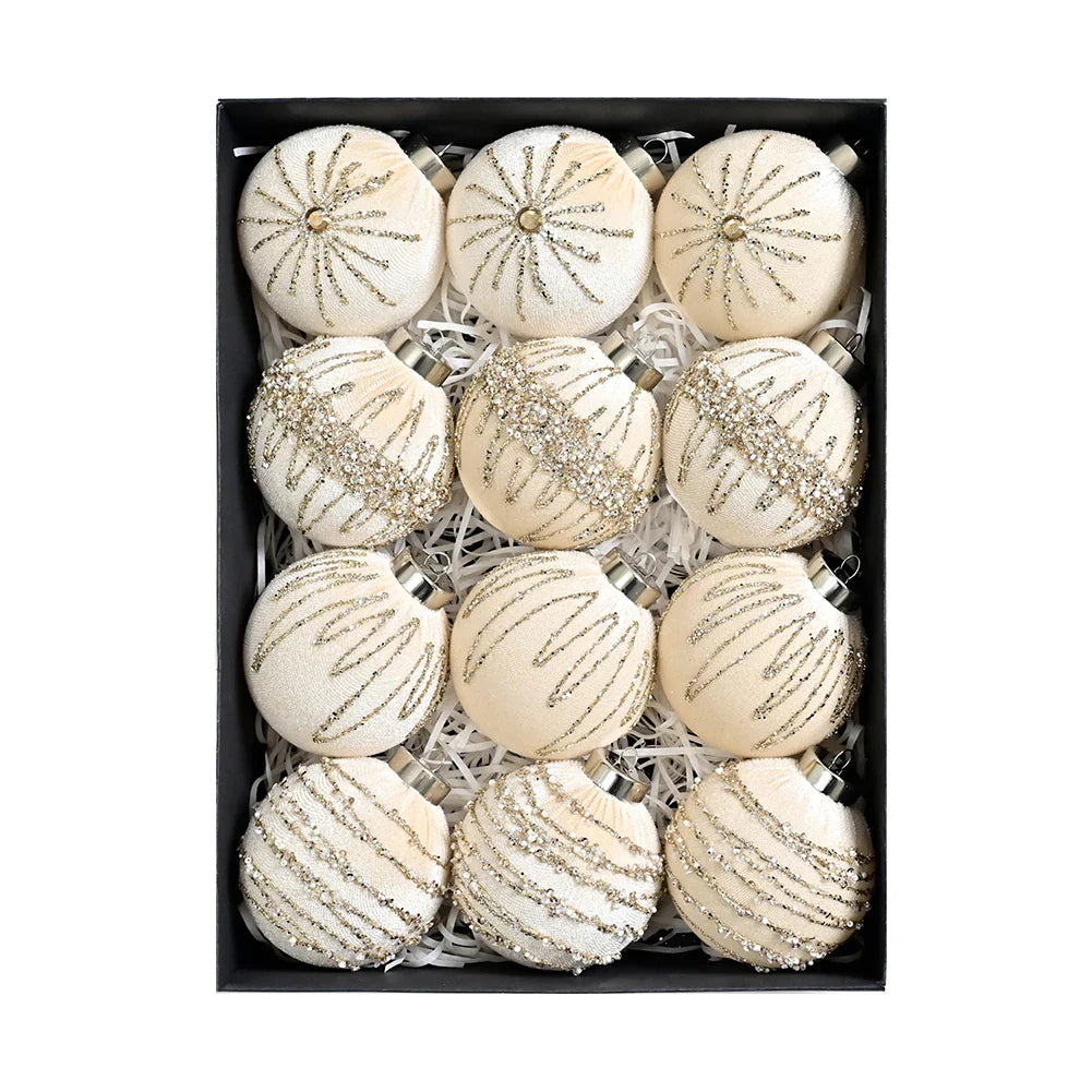 12-Piece Flocked Velvet Christmas Ball Ornaments | 8cm Set