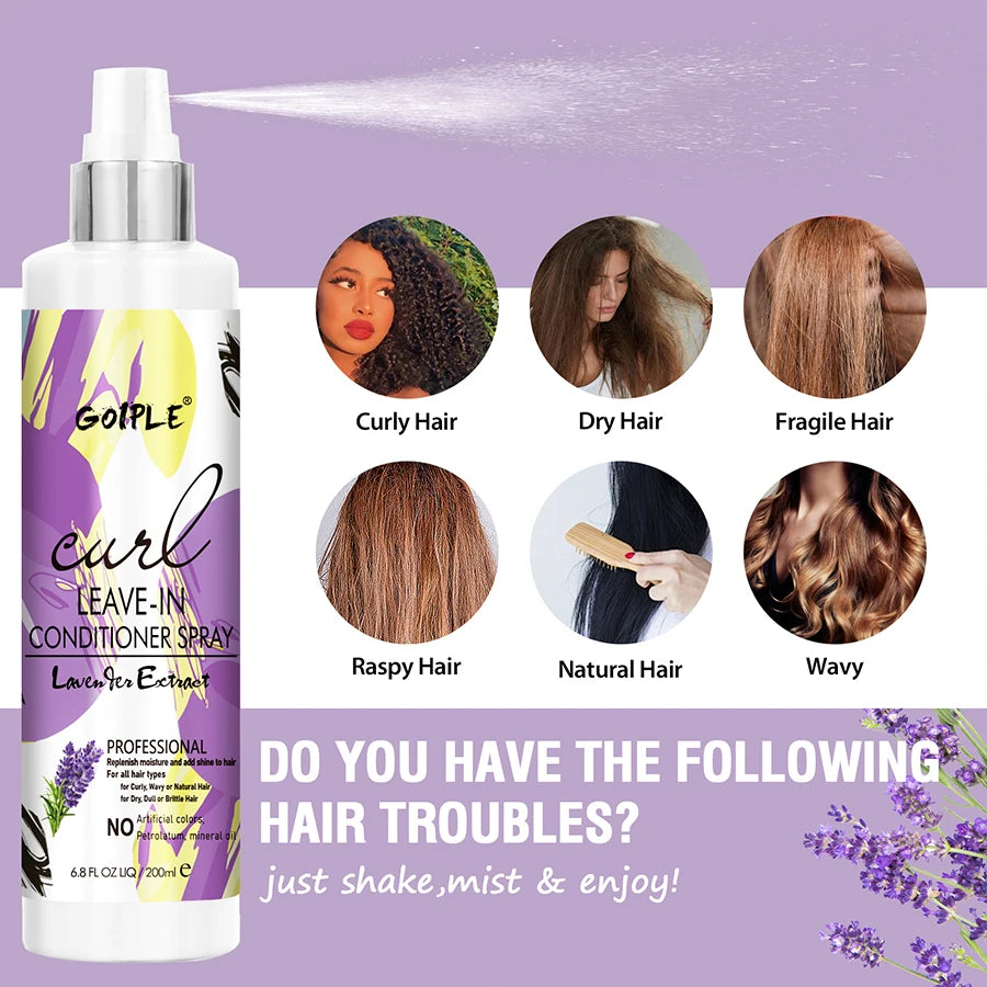 200ml Curl Leave-In Conditioner for 2A-4C Hair Shiny and Moisturizing Spray Wave Curly Anti-Frizz Hair Care Products for Women Peaceful Pleasures Health and Wellness
