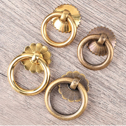 Antique Brass Ring Pull Knob | Vintage Cabinet Drawer Handle Cabinet Ring Pull Oasis Select