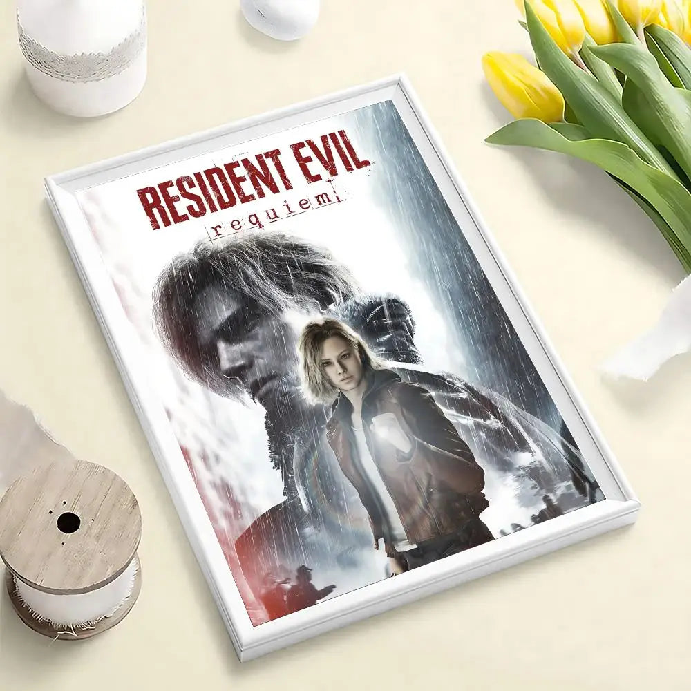 Resident Evil Requiem Poster HD Self Adhesive Waterproof Wall Art Ideal for Home Office Dorm Bedroom Great Gift Peaceful Pleasures Health and Wellness White1 50X70cmNoframe