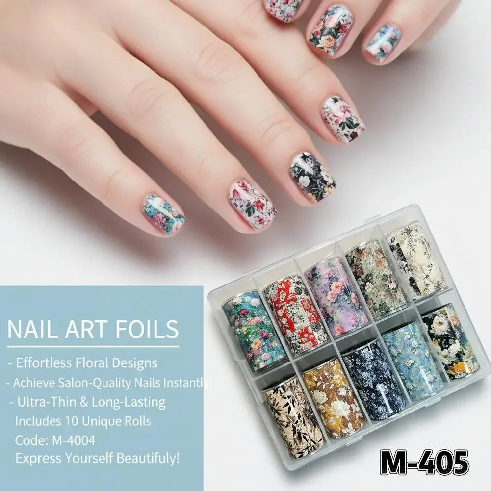 10 Rolls Flower Nail Foil Nails Art Design Stickers Decals Holographic Foils Paper Starry Sky Star Transfer Foil Nail Decoration Peaceful Pleasures Health and Wellness