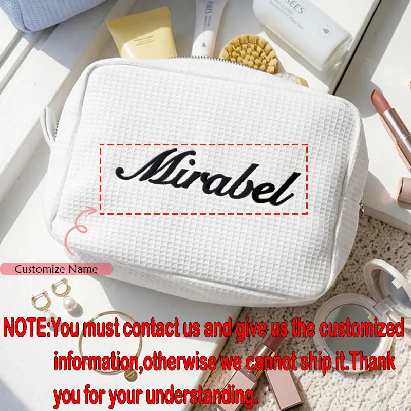 Personalized Waffle Cosmetic Bag | Bridesmaid Makeup Bag Personalized Cosmetic Bag Peaceful Pleasures Health and Wellness custom name 18x11x7cm