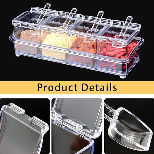 4 Pieces Kitchen Clear Seasoning Box Storage Container Condiment Jars Acrylic Seasoning Box with Cover and Spoon Peaceful Pleasures Health and Wellness