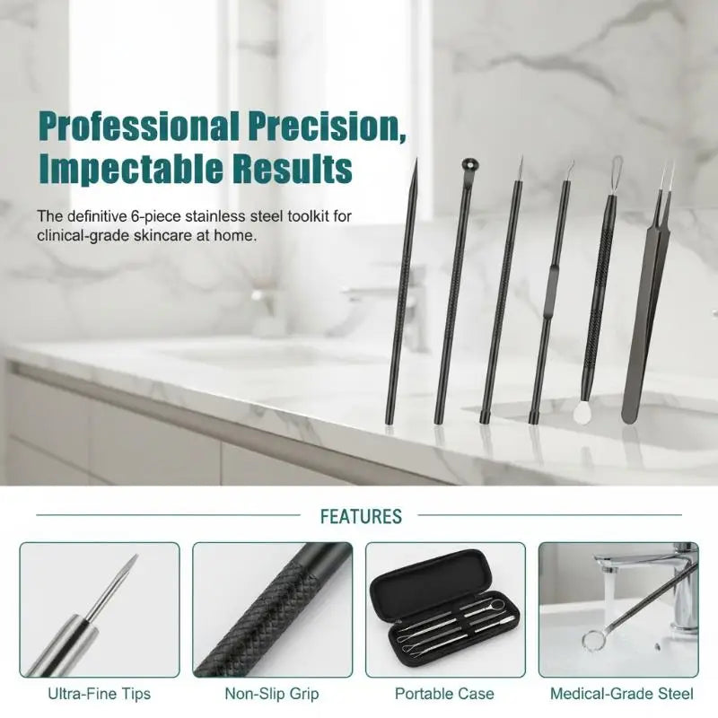 6-Piece Blackhead Comedone Extractor Kit | Home Spa Tool
