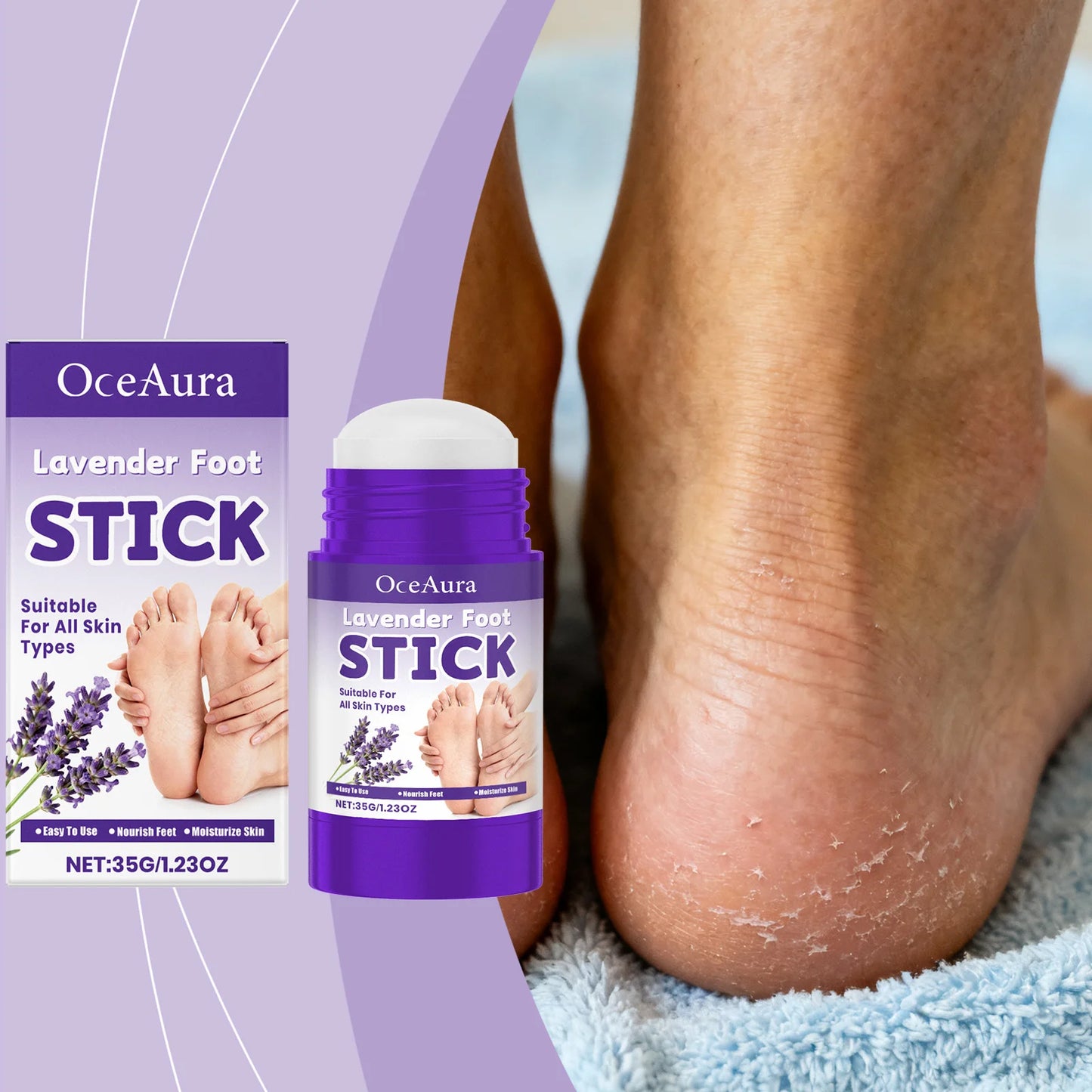 OceAura Lavender Foot Cream Stick | Heel Softening Balm 35g
