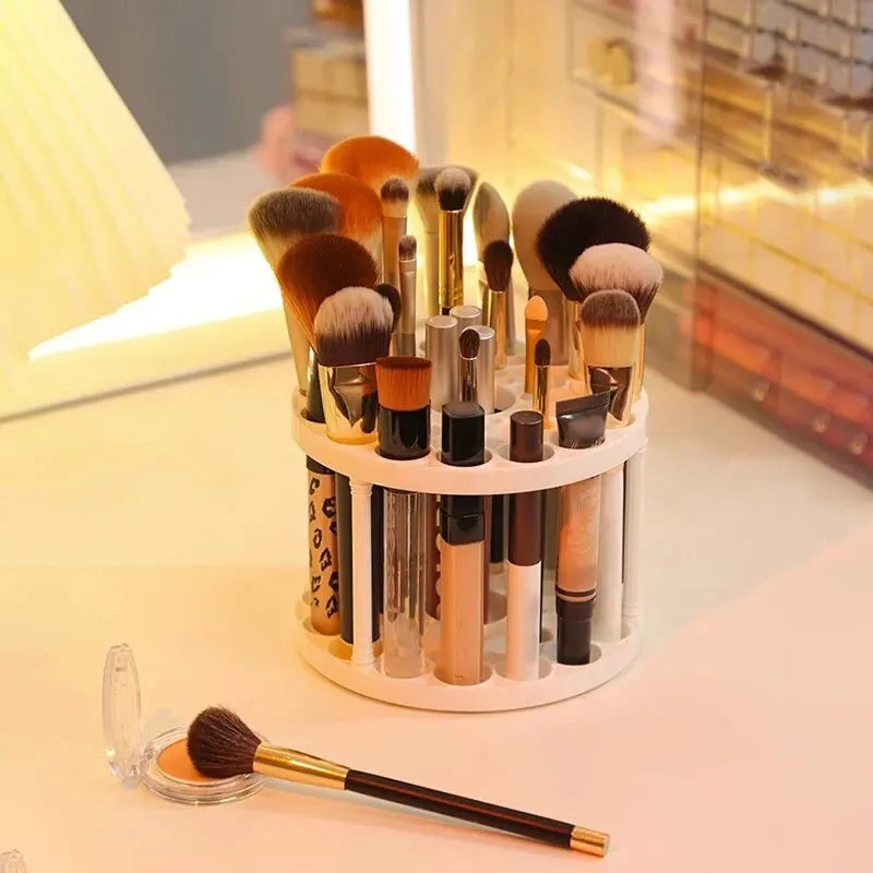 Makeup Brush Storage Rack Desktop Cosmetics Storage Rack Lipstick Makeup Brush Storage Dressing Table Sorting Storage Box Peaceful Pleasures Health and Wellness WHITE