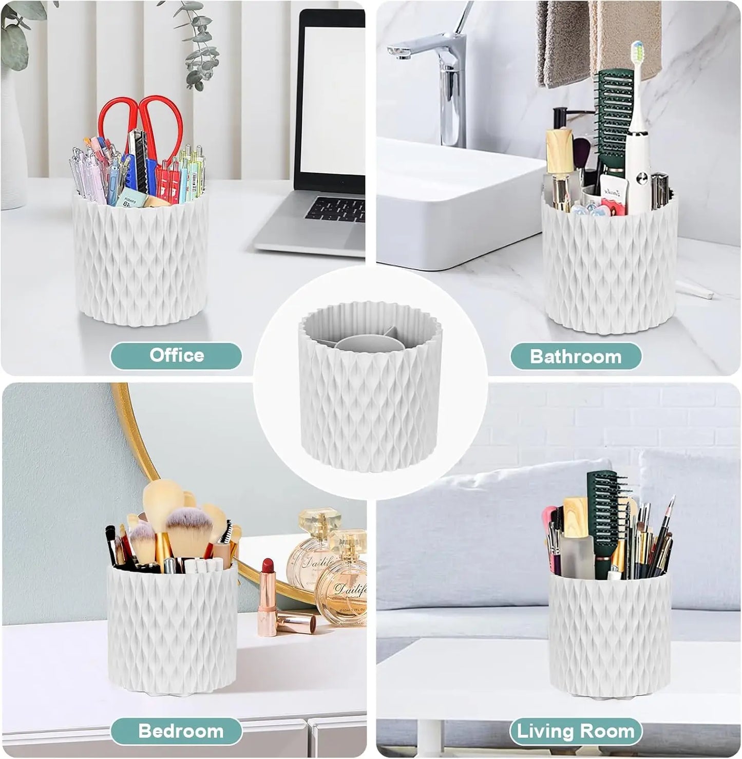 360° Rotating Makeup Organizer – 5-Compartment Brush Holder
