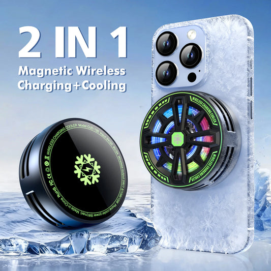 2 In 1 Magnetic Wireless Charging 15W Universal Phone Cooler with Digital Display RGB Lights for Iphone Samsung Airpods Peaceful Pleasures Health and Wellness United States