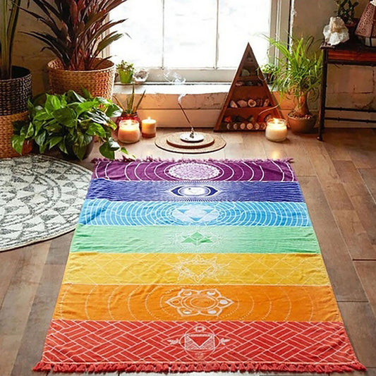 1Pcs/lot New Hot Wall Hanging Bohemian Tapestries with Tassel Homestay Wallcovering Tapestry for Bed Cover Curtain Picnic Mat Peaceful Pleasures Health and Wellness 150cm X 70cm