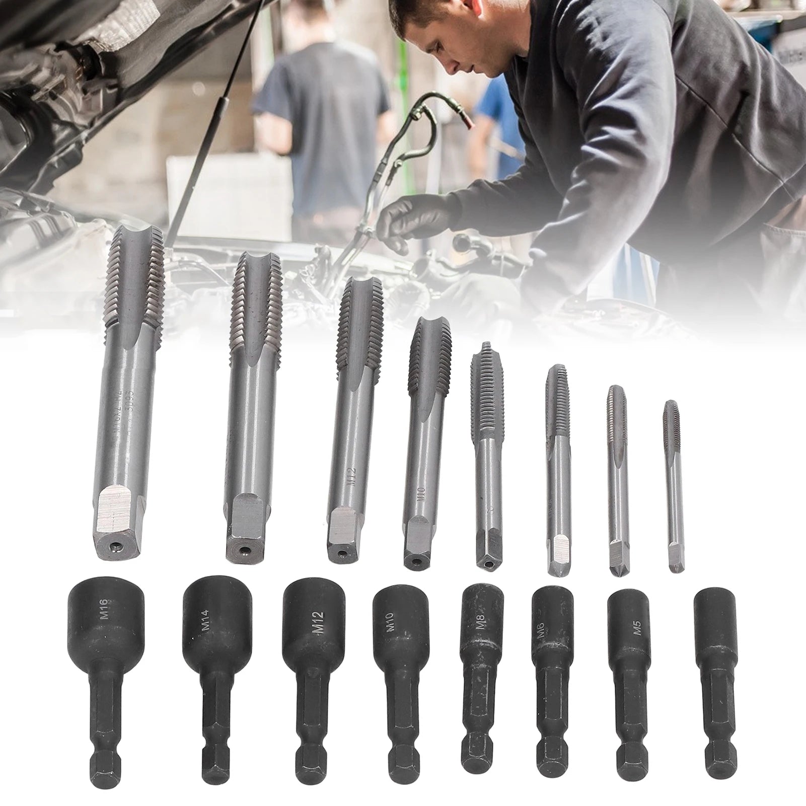 Tap Socket Set Machine Lengthened Tapping Chuck 1/4in Hex Shank Steel Hand Tools Tap Socket Set 1/4in Hex Shank Tap Socket Peaceful Pleasures Health and Wellness