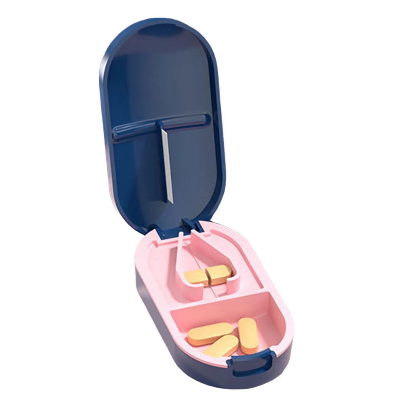 Medicine Pill Box Portable Tablet Cutter Splitter Pill Case Storage Box Pill Tablet Cutter Divider Health Care Pill Holder Peaceful Pleasures Health and Wellness Dark blue