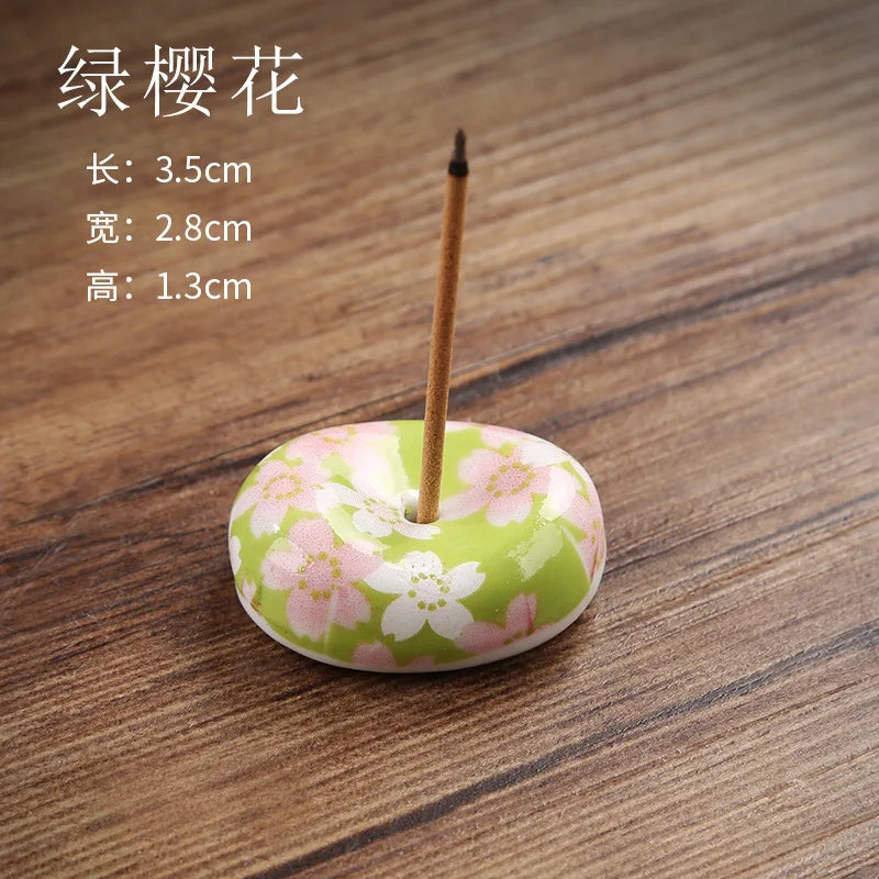 Cherry Blossom Incense Burner Home Ceramic Decor Stick Holder Aromatherapy Censer Office Teahouse Ornament Home Decor 방향제 Peaceful Pleasures Health and Wellness green