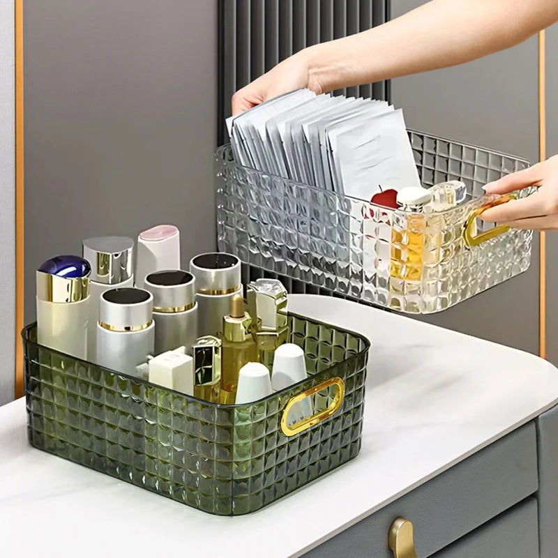 Clear Stackable Cosmetic Storage Box with Handle | PET Plastic