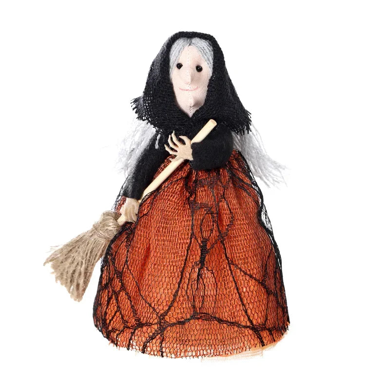 Halloween Witch Doll Decoration with Broom – 1–10 PCS Set