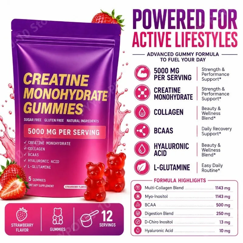 Creatine Monohydrate Gummies w/ Collagen, Biotin & Vitamin D3