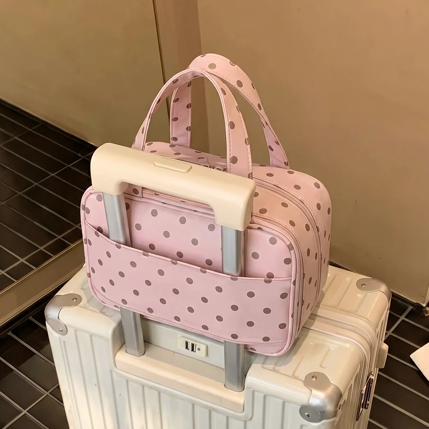 Polka Dot Makeup Bag | 3-Layer Travel Toiletry Organizer
