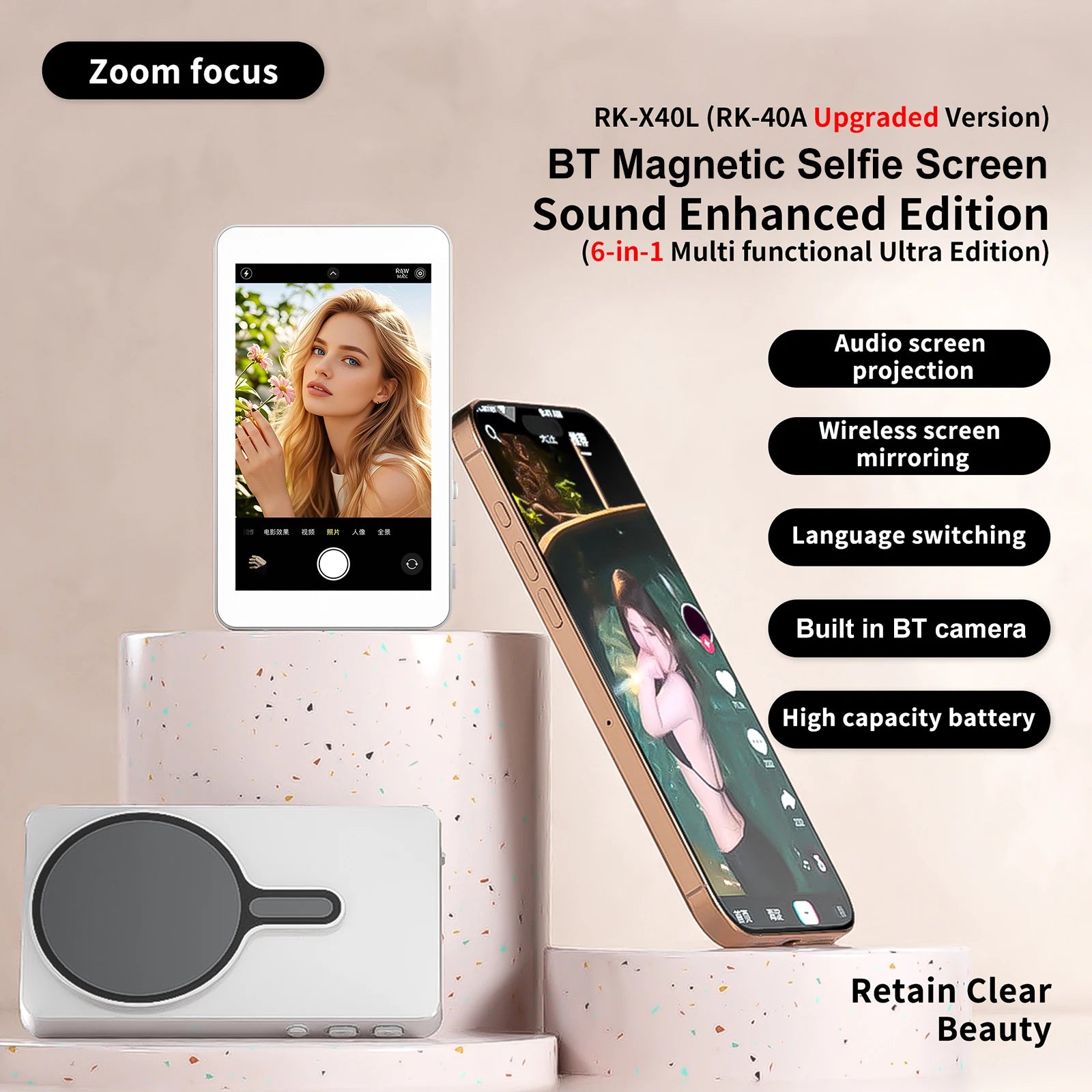 4" Magnetic Wireless Selfie Monitor Screen for Android & iOS Peaceful Pleasures Health and Wellness White spain