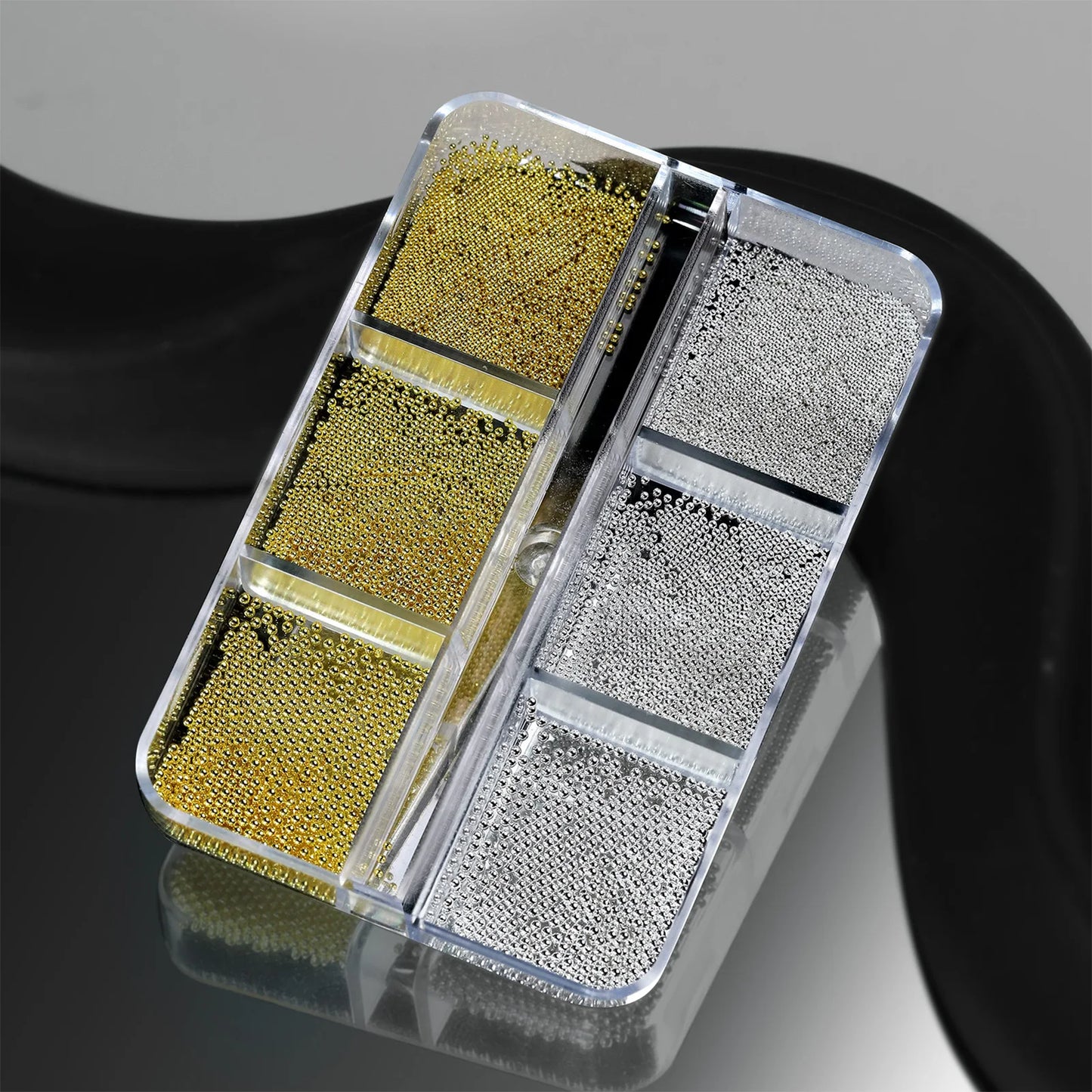 Alloy Small Steel Beads Nail Art Decoration Kit 6 Grids Gold Silver Mixed Colors Diy Manicure Charms For Home Salon Use Peaceful Pleasures Health and Wellness Gold Silvery