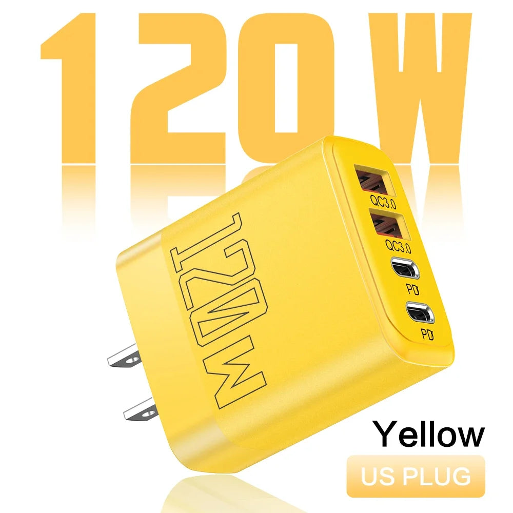 120W 4-Port USB-C PD Fast Charger | iPhone & Samsung