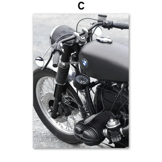 Black & White Motorcycle Canvas Wall Art | Modern Unframed Poster