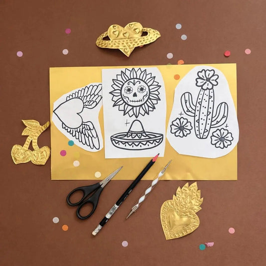 Mexican Folk Art Sacred Heart & Eagle Line Tin Ornament Tracing Set - DIY Foil Embossing Kit for Crafts Peaceful Pleasures Health and Wellness Default Title