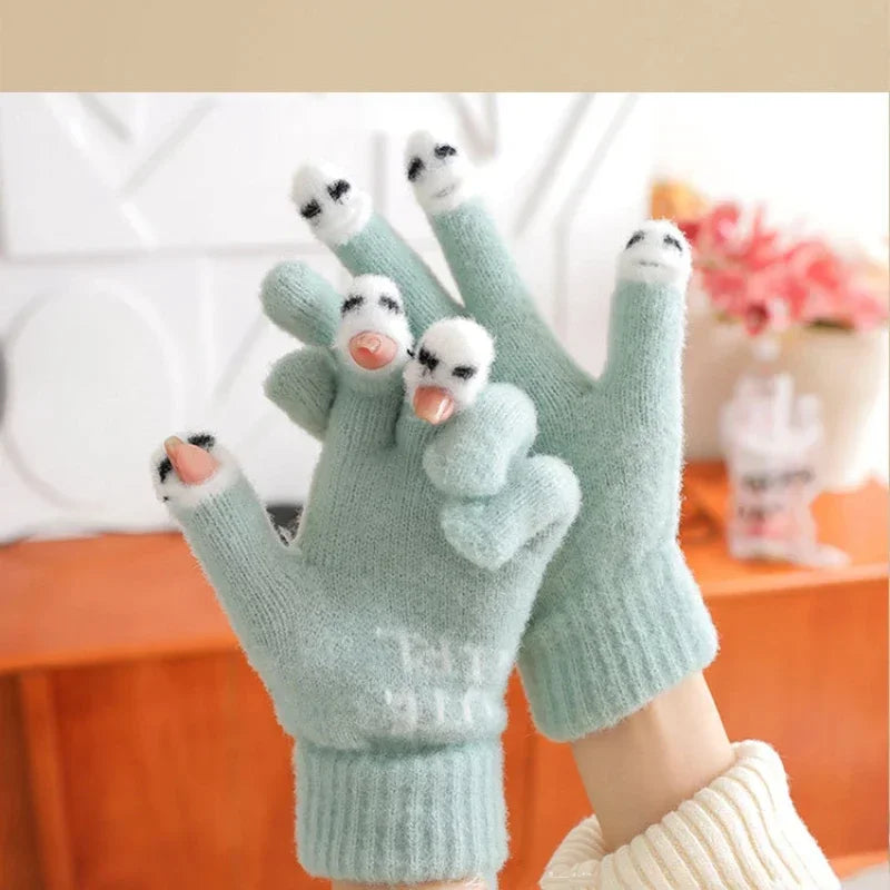 Panda Fingerless Gloves | Touchscreen Knit Winter Cycling Gift