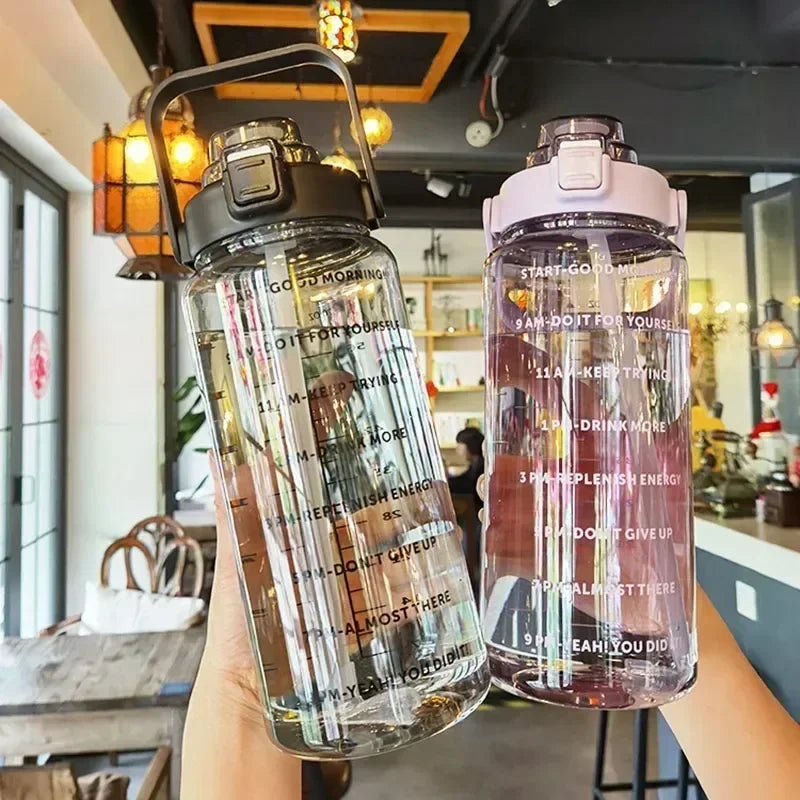 2L Water Bottle with Straw & Time Marker | Sports Hydration Jug