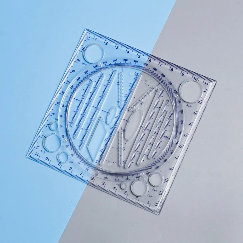 Protractor Geometry Drawing Ruler Transparent Multi-Functional Rotatable Ruler 3D Scale Educational Circle Drafting Ruler Peaceful Pleasures Health and Wellness Blue