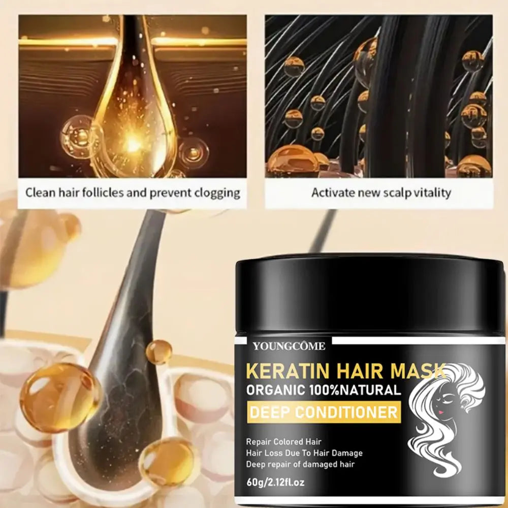 Keratin Hair Mask For Damage Hair Magical Treatment Frizzy Soft Smooth Shiny Professional Hair Straighten Conditioner Scalp Care Peaceful Pleasures Health and Wellness