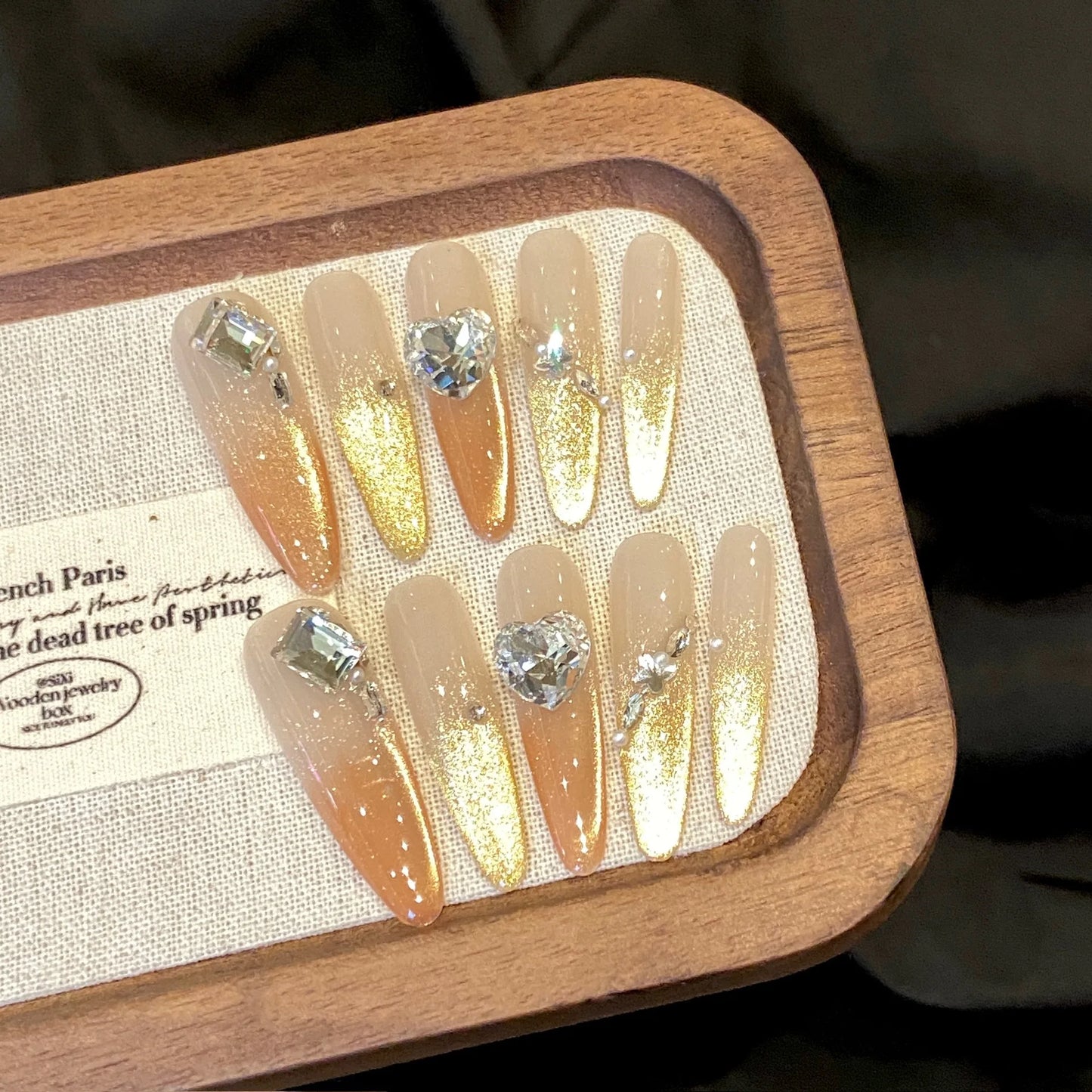 10pc Handmade Long Oval Press On Nails | 3D Cat Eye Crystal