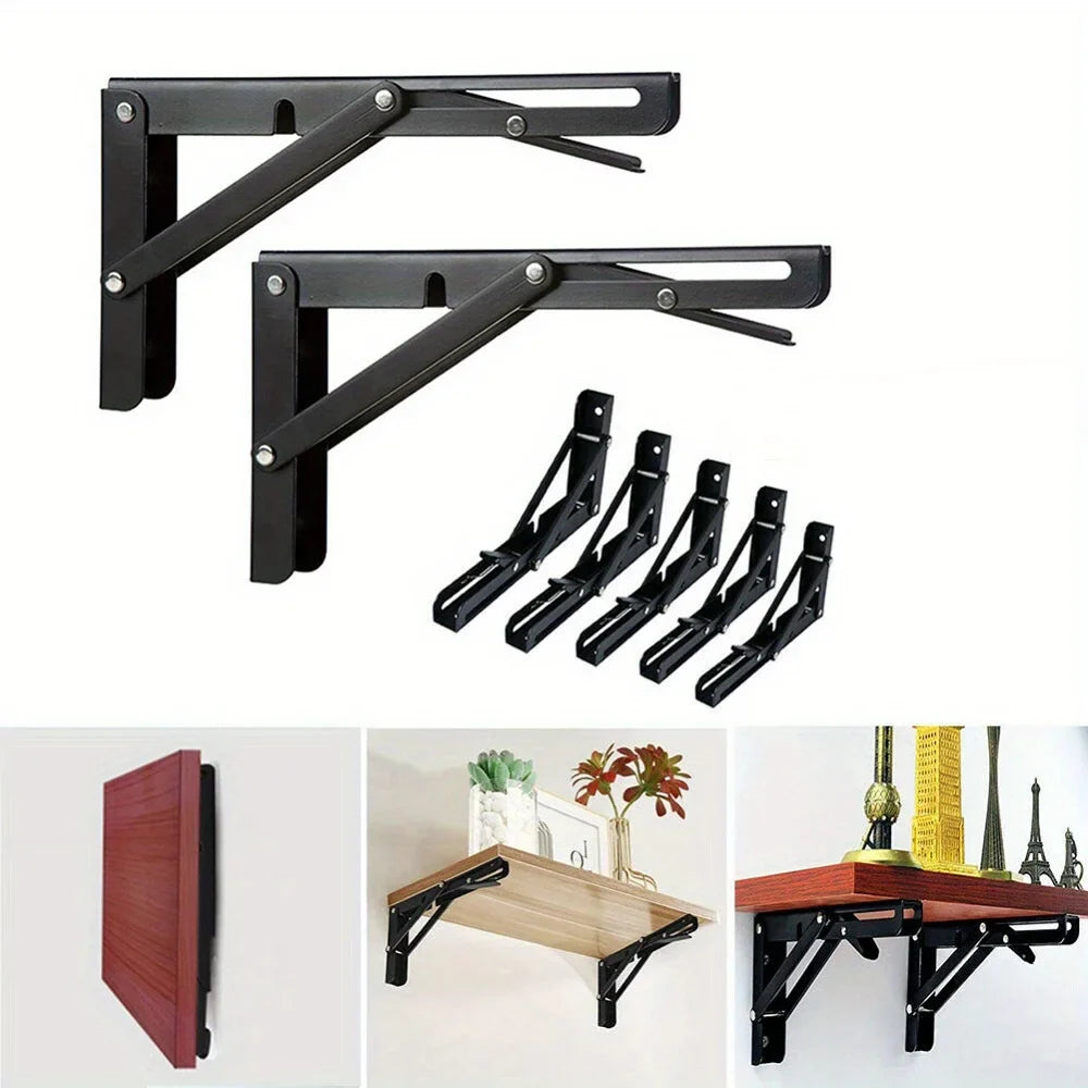 2-Pack Black Folding Bracket Shelf for Camper Van RV Motorhome