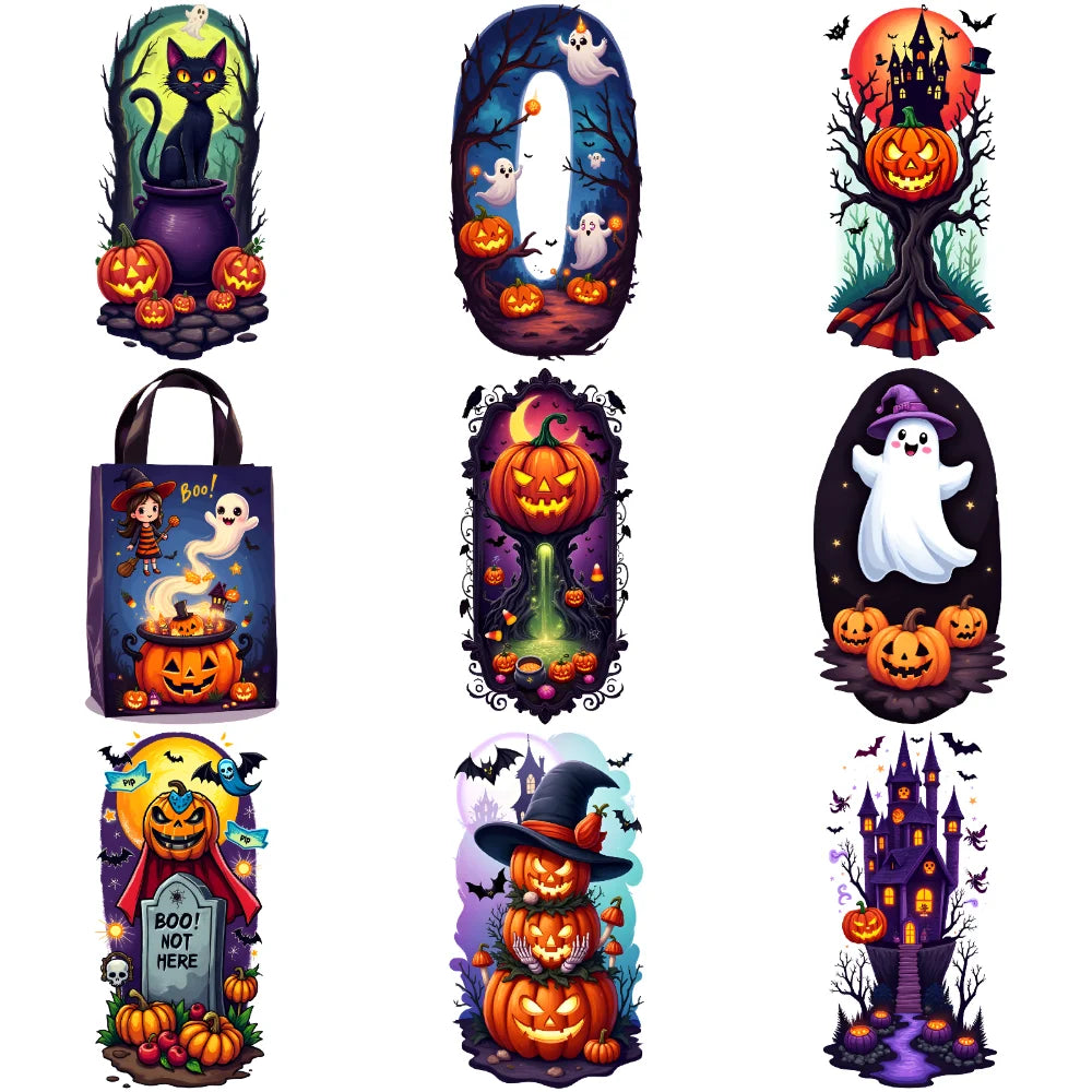 9-Piece Halloween Temporary Tattoos – Witch, Moon & Tree