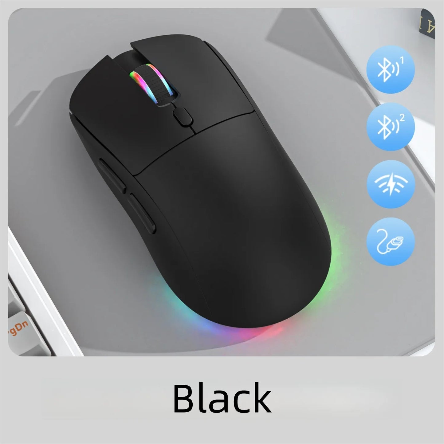 Tri-mode RGB Gaming Mouse Dual BT/2.4G/USB Wired Mouse Rechargeable Mouse 6 Button 4800DPI Bluetooth 5.3 Mouse for Laptop Tablet Peaceful Pleasures Health and Wellness black