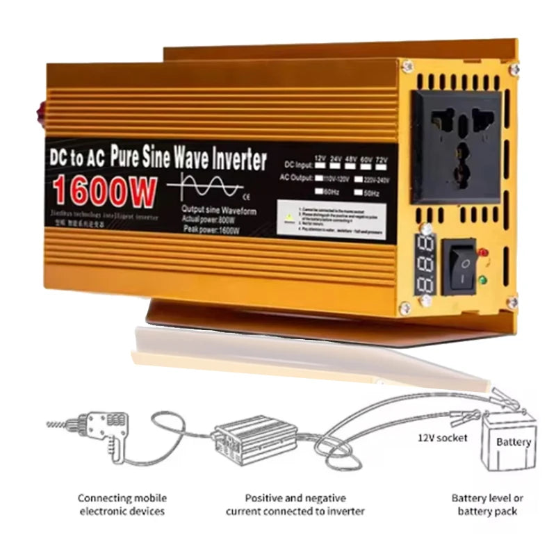 NEW Inverter 12v 220v Pure Sine Wave 1600W / 3000W Transformer Convert Multi-function Socket Converter Car inverter Peaceful Pleasures Health and Wellness 1600W 12V 220V