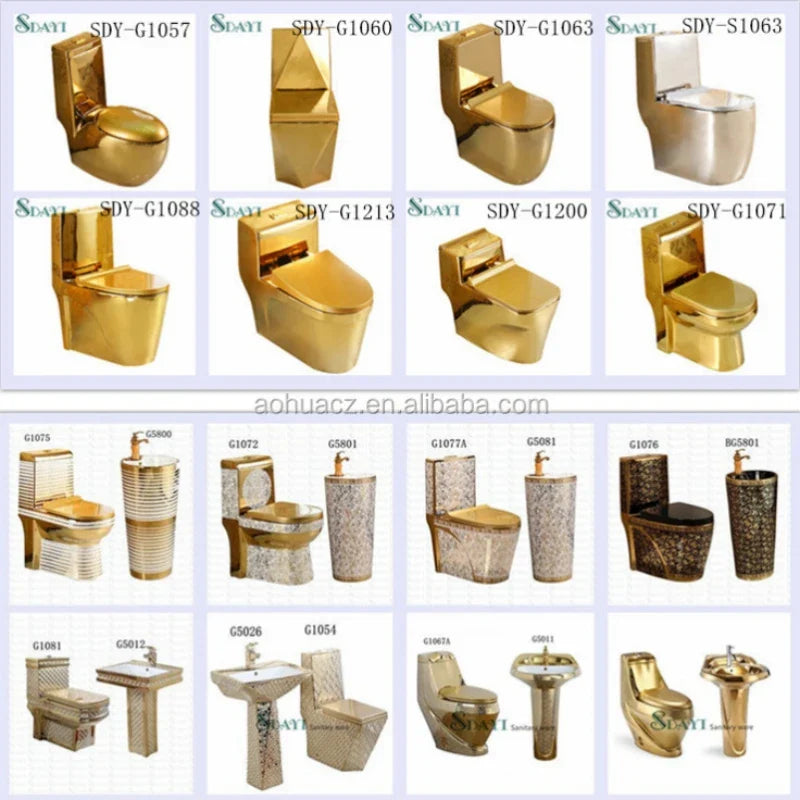 Gold One-Piece Ceramic Toilet | Dual-Flush Floor Mounted