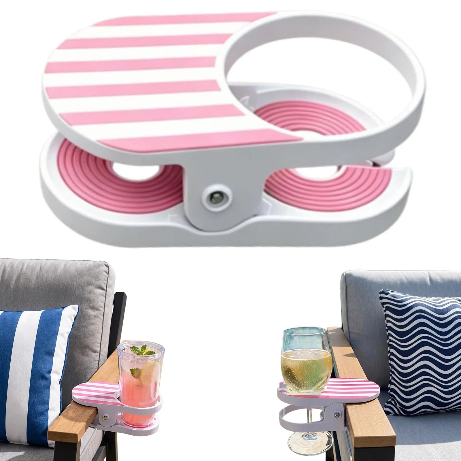 Drinking Cups Holder Clip Easy To Install Chair Desk Bottle Cup Stand Striped Pattern Portable Holder Clips for Home & Office Peaceful Pleasures Health and Wellness