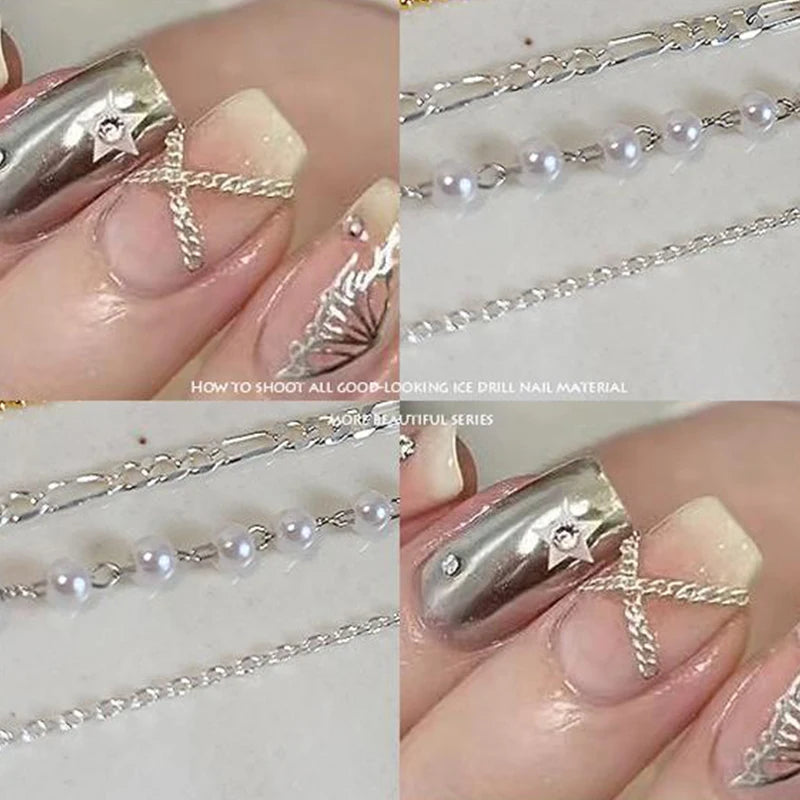 Nail Chains Gold Silver Nail Stone Beads 60cm Decor 3D Alloy Punk Style Nail Decoration Nail Jewelry Nail Charm Accessories Peaceful Pleasures Health and Wellness