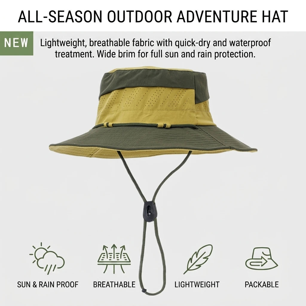 Unisex Outdoor Hiking Fishing Hat Lightweight Quick Dry Waterproof Sun Protect Wide Brim for Summer Trekking Peaceful Pleasures Health and Wellness