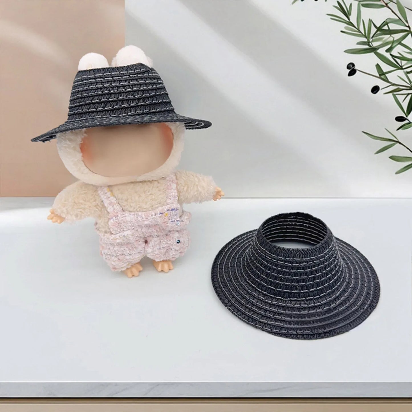 Colored Empty Straw Hat For Ropa Labubu Lovely Little Doll Accessories Cute Hat Decoration Peaceful Pleasures Health and Wellness Black One Size