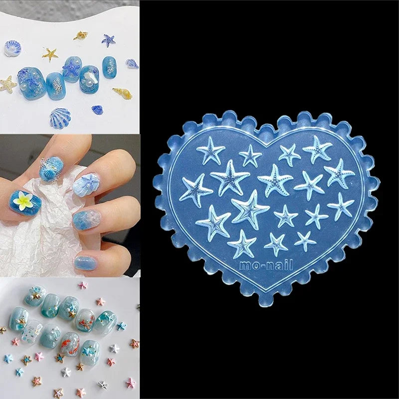 Sea Starfish 3D Silicone Nail Mold Decorations Summer Starfish DIY Design Manicure Template Carving Nail Art Stencil Tool Peaceful Pleasures Health and Wellness