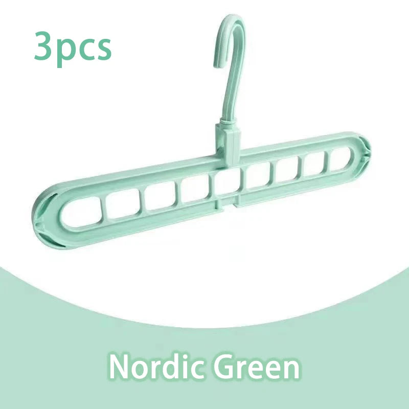 3pcs, Plastic 9-Hole Foldable Hangers, Heavy Duty Space Saving Clothes Organizer Hangers, For Room, Closet, Wardrobe, Home & Dor Peaceful Pleasures Health and Wellness 3pcs Green