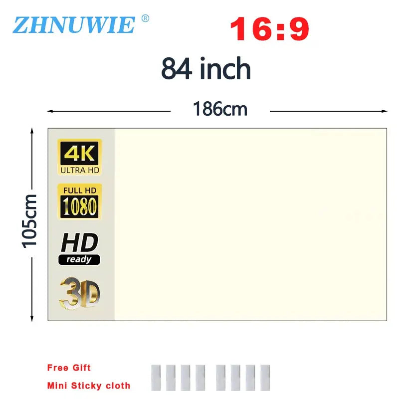 ZHNUWIE Projector Screen White Grid Anti-Light 16:9 Projection Screen 60 72 84 100 120 133 in Reflective Cloth for Home Theatre Peaceful Pleasures Health and Wellness 84 inch