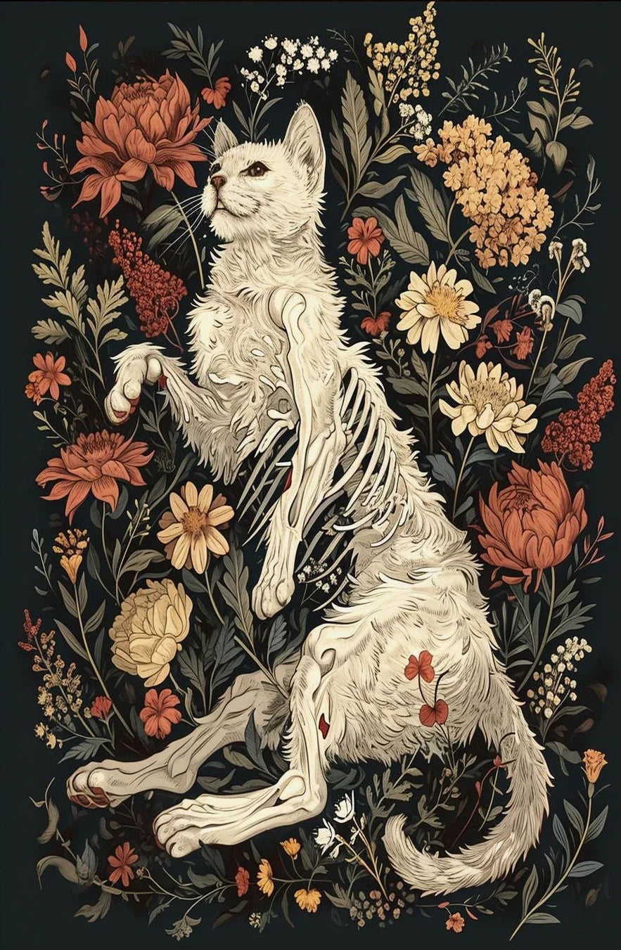 Horrible Floral Skeleton Animal Poster Gothic Bat Owl Rabbit Fox Canvas Painting Occult Wall Art Dark Academia Room Home Decor Peaceful Pleasures Health and Wellness 11 20x30cm